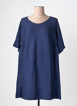 Pull tunique stretch manches courtes bleu RHUM RAISIN femme