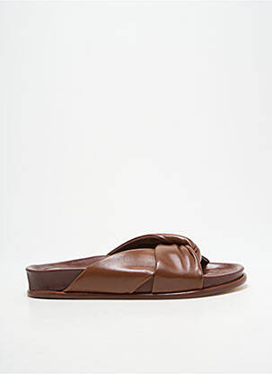 Mules/sabots tissage satiné talon plat jusqu'à 3cm marron LORENZO MASIERO femme