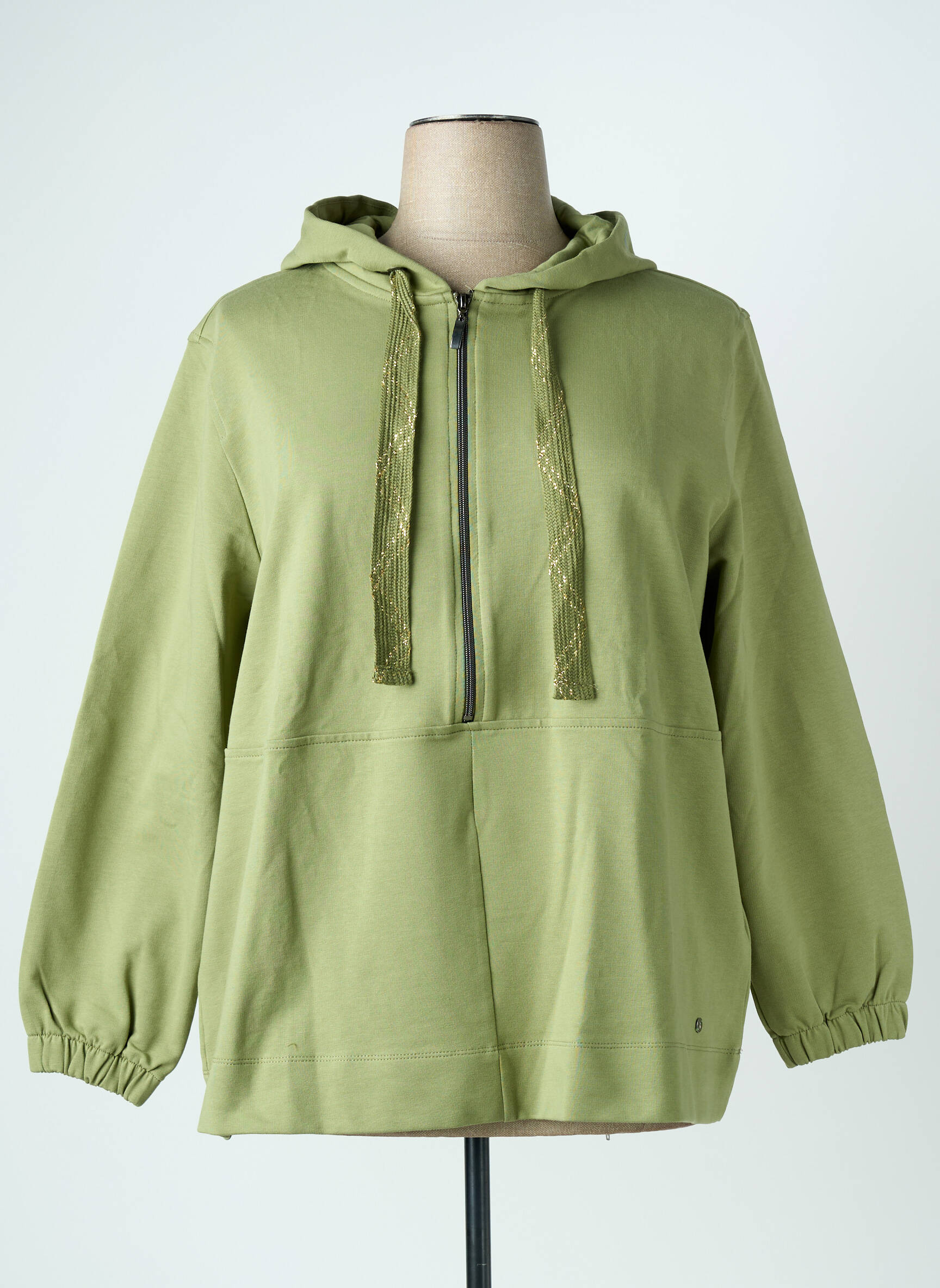 Sweat-shirt à capuche stretch manches longues vert SHEEGO femme
