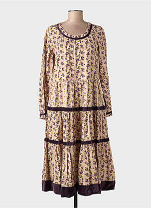 Robe mi-longue imprimé fantaisie manches longues rose RHUM RAISIN femme