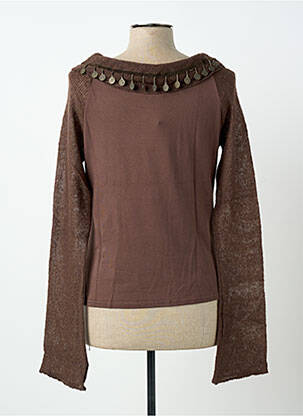 Pull coupe cintrée manches longues marron FINETTE femme