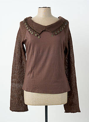 Pull coupe cintrée manches longues marron FINETTE femme