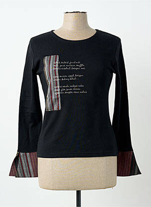 T-shirt sérigraphie manches longues noir CARNET DE BORD femme