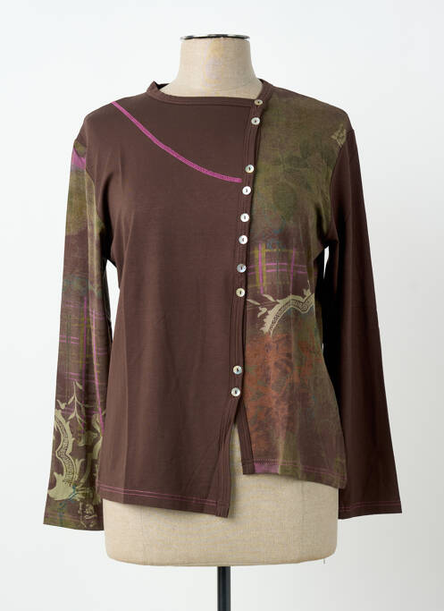 Gilet manches longues stretch marron CLAUDE DE SAIVRE femme