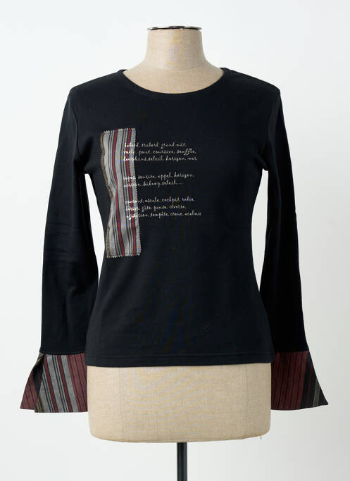 T-shirt sérigraphie manches longues noir CARNET DE BORD femme