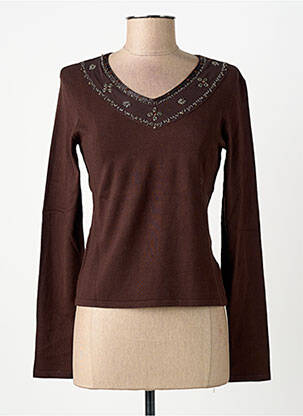 Pull coupe cintrée manches longues marron MAE MAHE femme