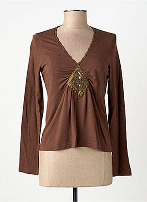 T-shirt manches longues manches longues marron MSN femme