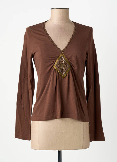 T-shirt manches longues manches longues marron MSN femme