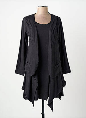 Robe mi-longue coupe évasée manches longues noir YERSE femme