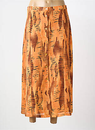 Jupe longue imprimé fantaisie orange CLAUDE DE SAIVRE femme