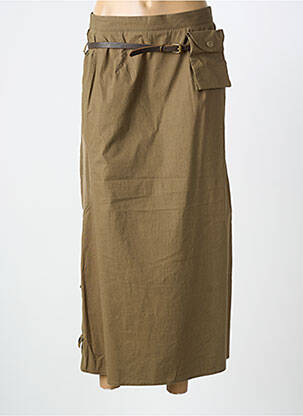 Jupe longue fermeture zippée au dos vert CARNET DE BORD femme