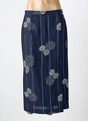 Jupe mi-longue coupe droite bleu CLAUDE DE SAIVRE femme