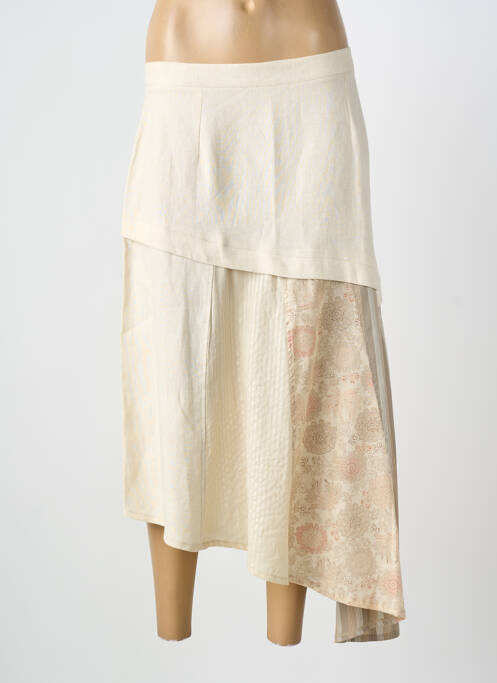 Jupe longue imprimé fantaisie beige CARNET DE BORD femme