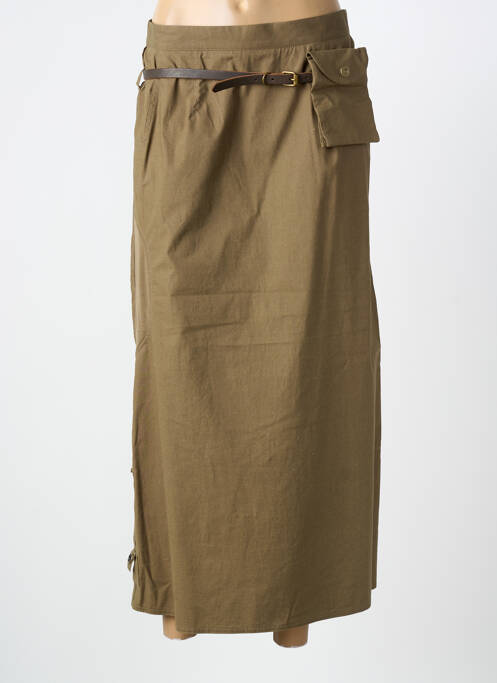 Jupe longue fermeture zippée au dos vert CARNET DE BORD femme