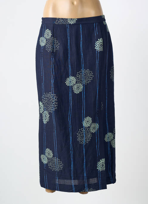 Jupe mi-longue coupe droite bleu CLAUDE DE SAIVRE femme