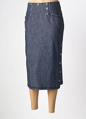 Jupe mi-longue fermeture zip latéral bleu PAUL BRIAL femme