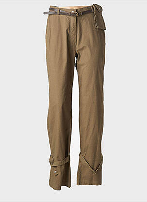 Pantalon droit tissage popeline taille normale vert CARNET DE BORD femme