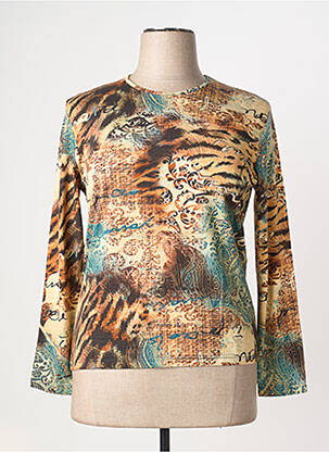 Top imprimé fantaisie manches longues marron CLAUDE DE SAIVRE femme