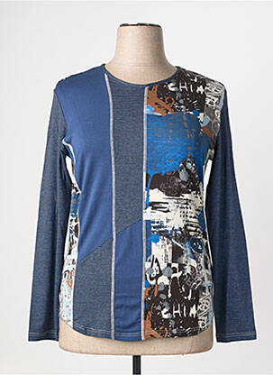 Top imprimé fantaisie manches longues bleu CLAUDE DE SAIVRE femme