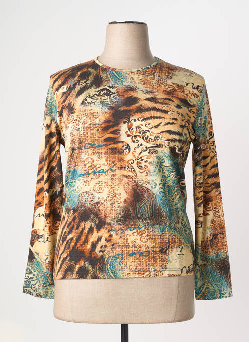 Top imprimé fantaisie manches longues marron CLAUDE DE SAIVRE femme