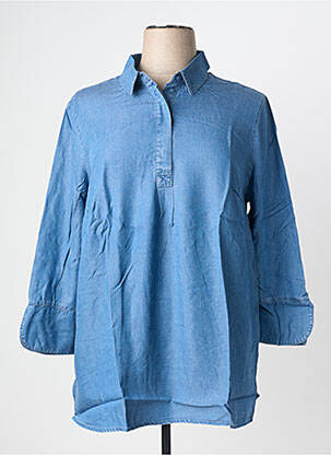 Blouse tissage popeline manches longues bleu SHEEGO femme