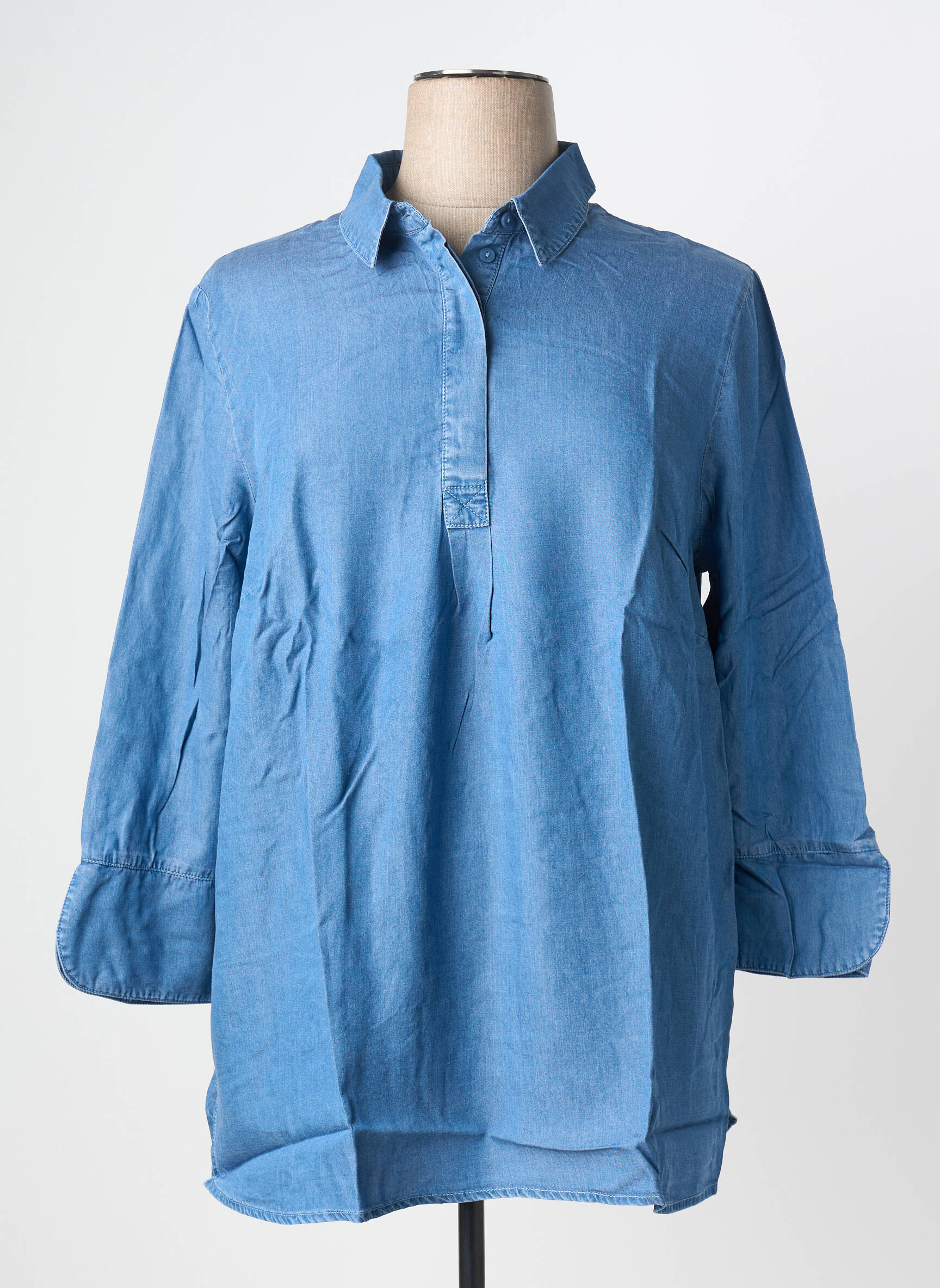 Blouse tissage popeline manches longues bleu SHEEGO femme