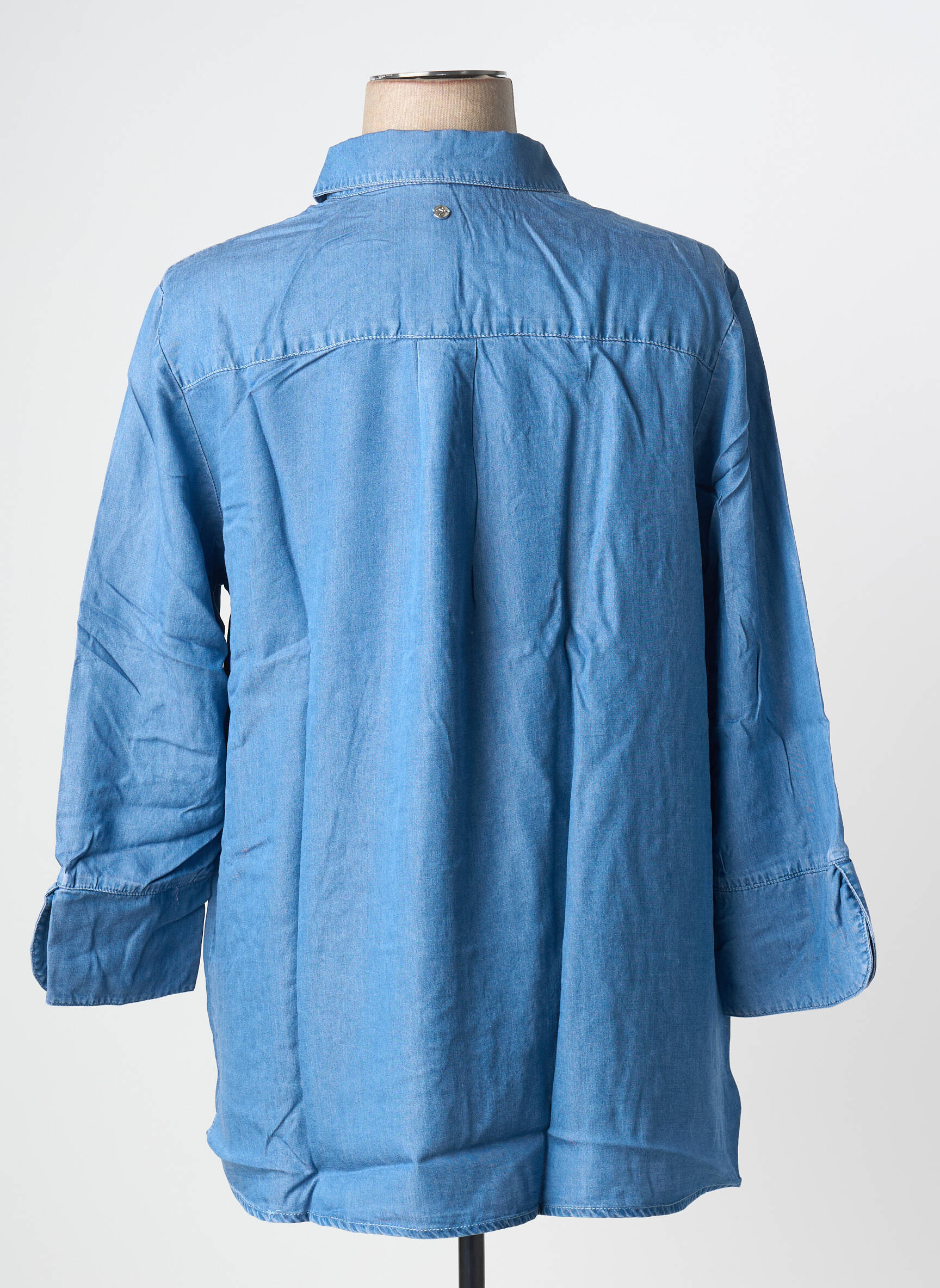 Blouse tissage popeline manches longues bleu SHEEGO femme