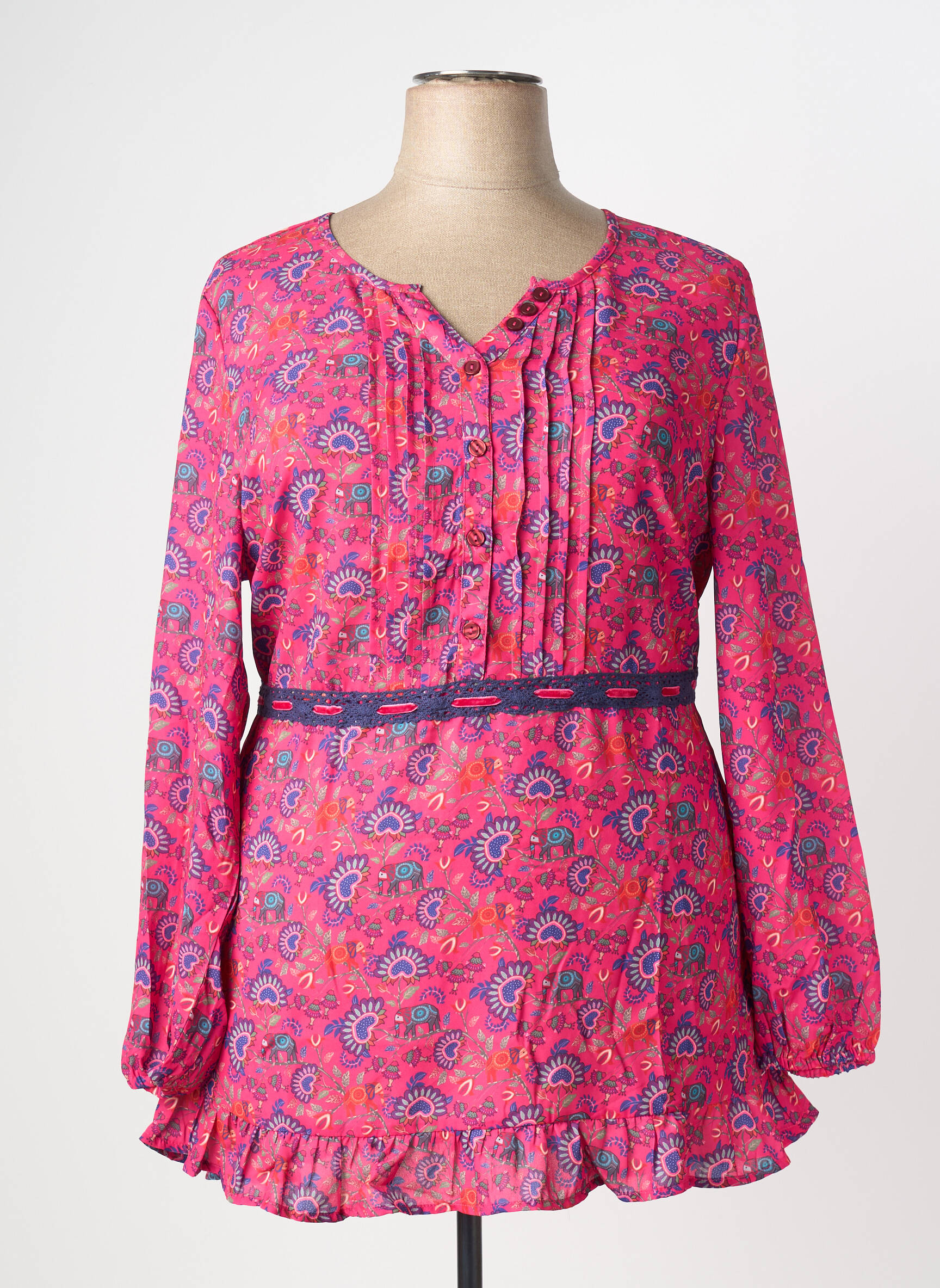 Tunique manches longues imprimé fantaisie rose SHEEGO femme