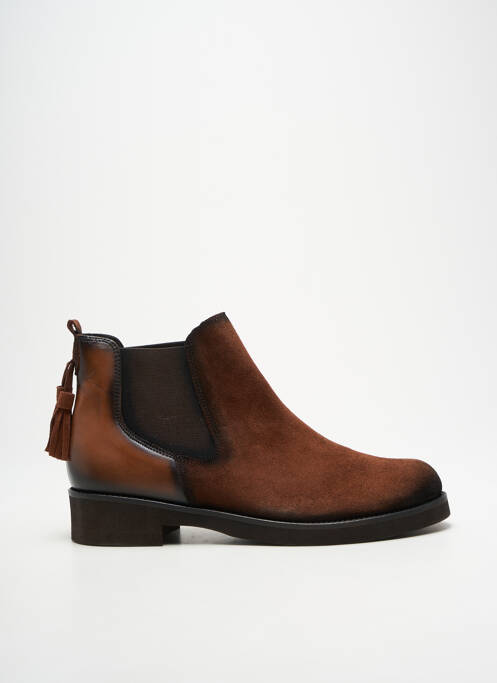Bottines/boots tissage satiné talon plat jusqu'à 3cm marron LES PETROLEUSES femme
