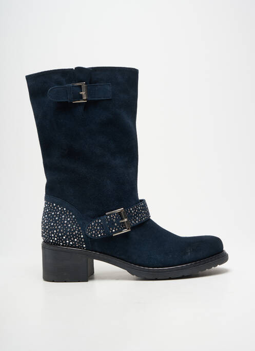 Bottes tissage satiné talon de 4 à 6cm bleu JANET SPORT femme