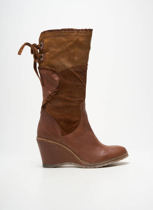 Bottes tissage satiné talon de 7 à 9cm marron REGARD femme