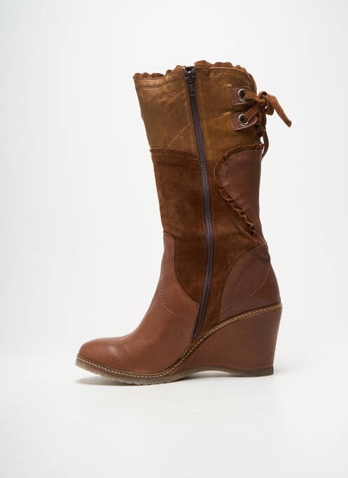 Bottes tissage satiné talon de 7 à 9cm marron REGARD femme