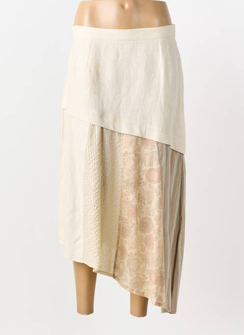 Jupe longue fermeture zip latéral beige CARNET DE BORD femme