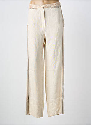 Pantalon droit fermeture zippée sous rabat boutonné beige CARNET DE BORD femme