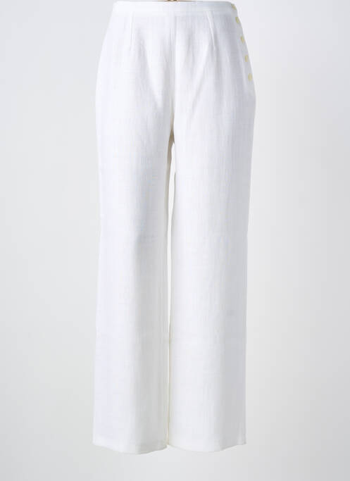 Pantalon droit tissage crêpe taille haute blanc FEDORA femme