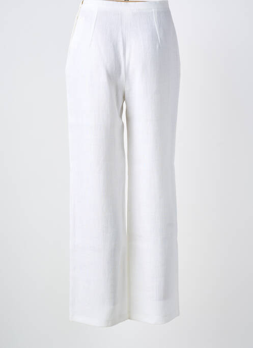 Pantalon droit tissage crêpe taille haute blanc FEDORA femme