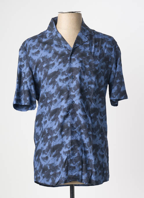 Chemise manches courtes col tailleur bleu PIERRE CARDIN homme