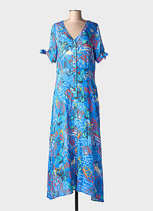 Robe longue imprimé fantaisie manches courtes bleu LEO & UGO femme