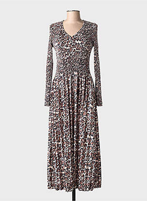 Robe longue manches longues manches longues marron LEO & UGO femme