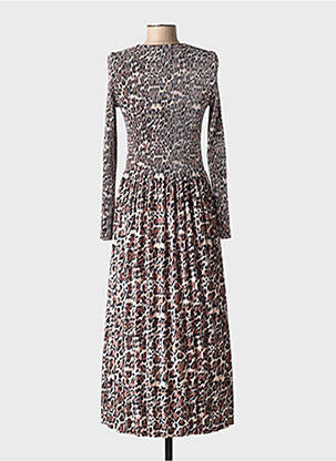 Robe longue manches longues manches longues marron LEO & UGO femme