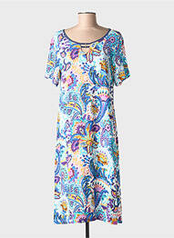Robe mi-longue imprimé fleurs manches courtes bleu MASSANA femme