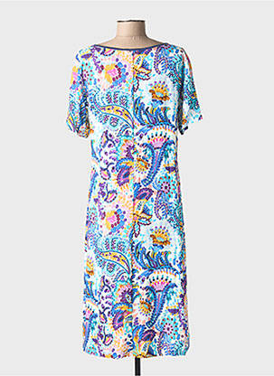 Robe mi-longue imprimé fleurs manches courtes bleu MASSANA femme