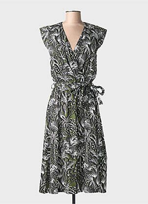 Robe mi-longue manches courtes manches courtes vert LEO & UGO femme