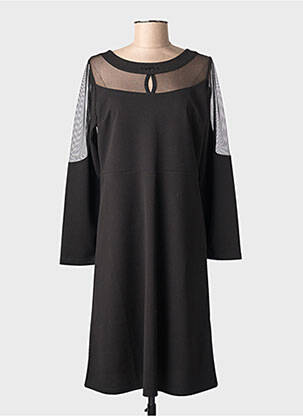 Robe mi-longue tissage crêpe manches longues noir FUEGO WOMAN femme