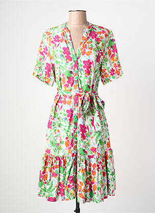 Robe mi-longue imprimé fleurs manches courtes vert LEO & UGO femme
