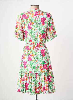 Robe mi-longue imprimé fleurs manches courtes vert LEO & UGO femme
