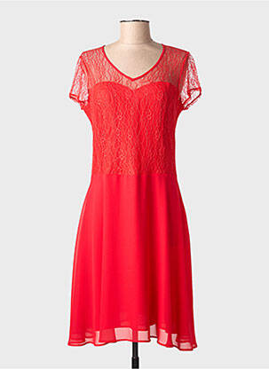 Robe mi-longue tissage crêpe manches courtes rouge GREGORY PAT femme