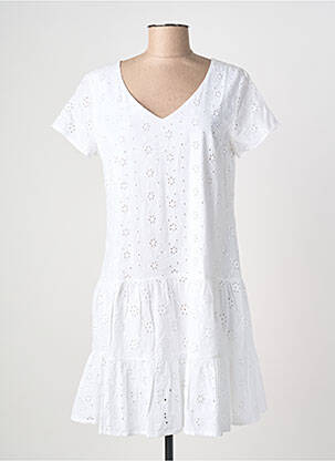 Robe courte coupe évasée manches courtes blanc MASSANA femme