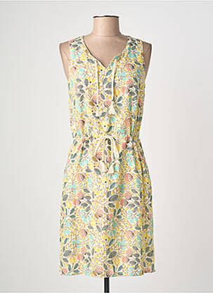 Robe mi-longue imprimé fleurs sans manche jaune GUY DUBOUIS femme