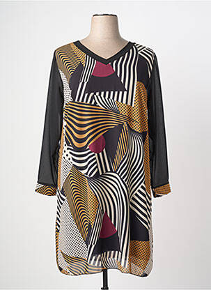 Robe mi-longue coupe fluide manches longues noir COULEURS DU TEMPS femme